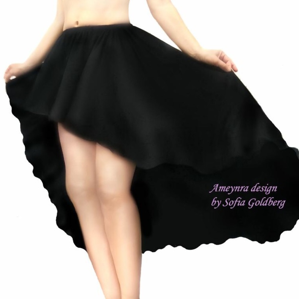 Ameynra high low skirt black stretch rayon, long